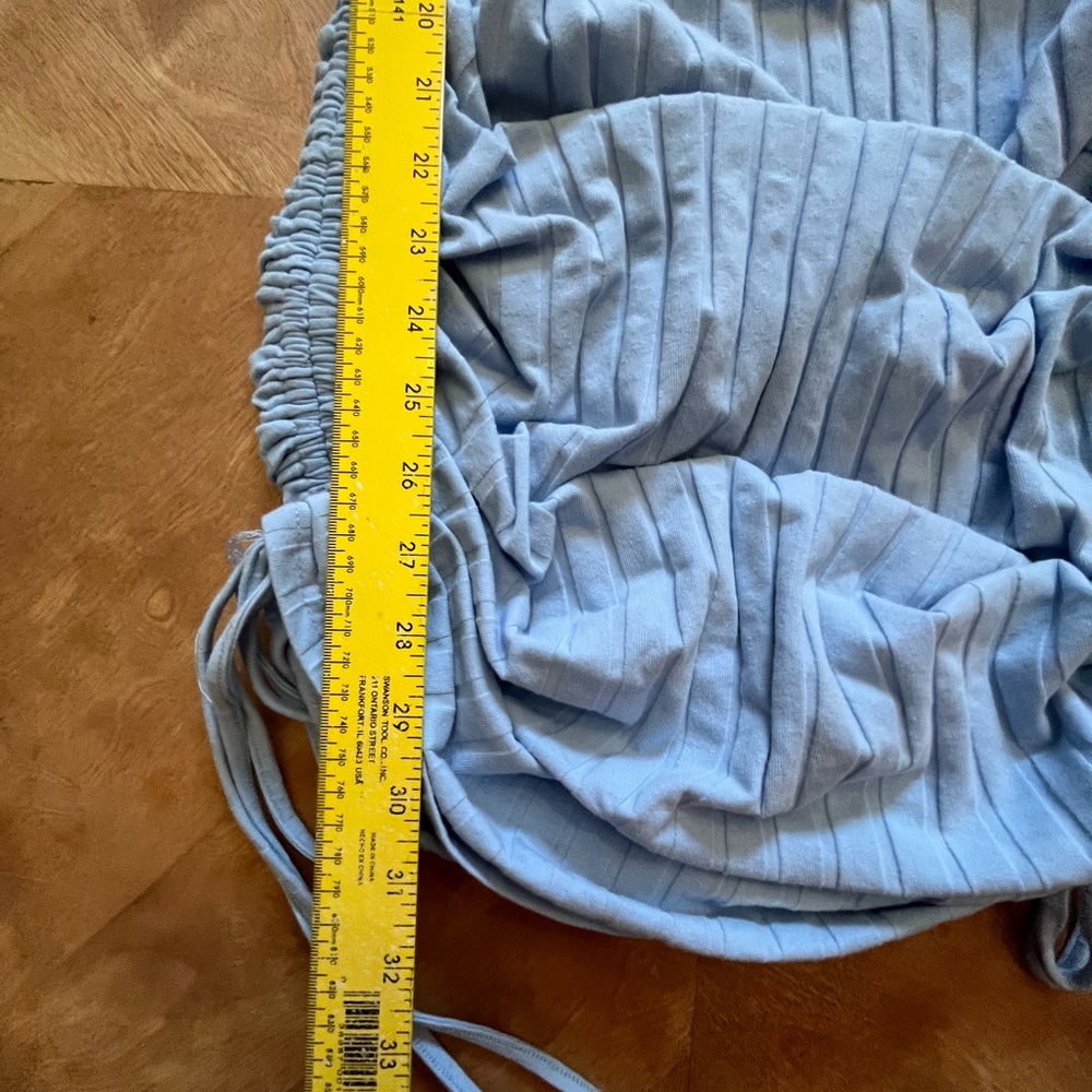Light Blue Ruched Ribbed Mini Dress - SHEIN - Spaghetti Straps - M - Picture 8 of 9